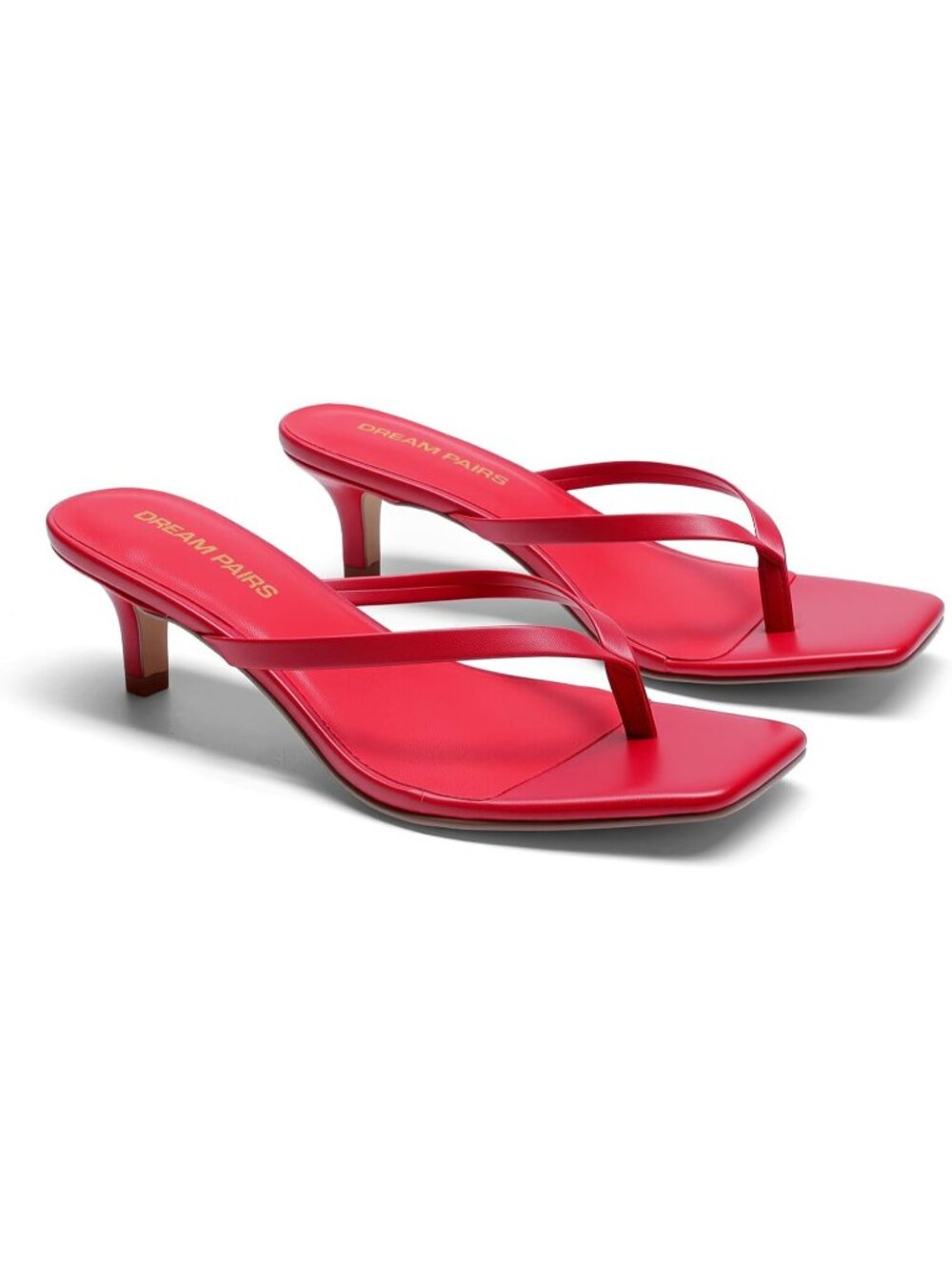 Women's Red Faux Leather Square Toe Minimalist Flip Flop Kitten Heel Sandal